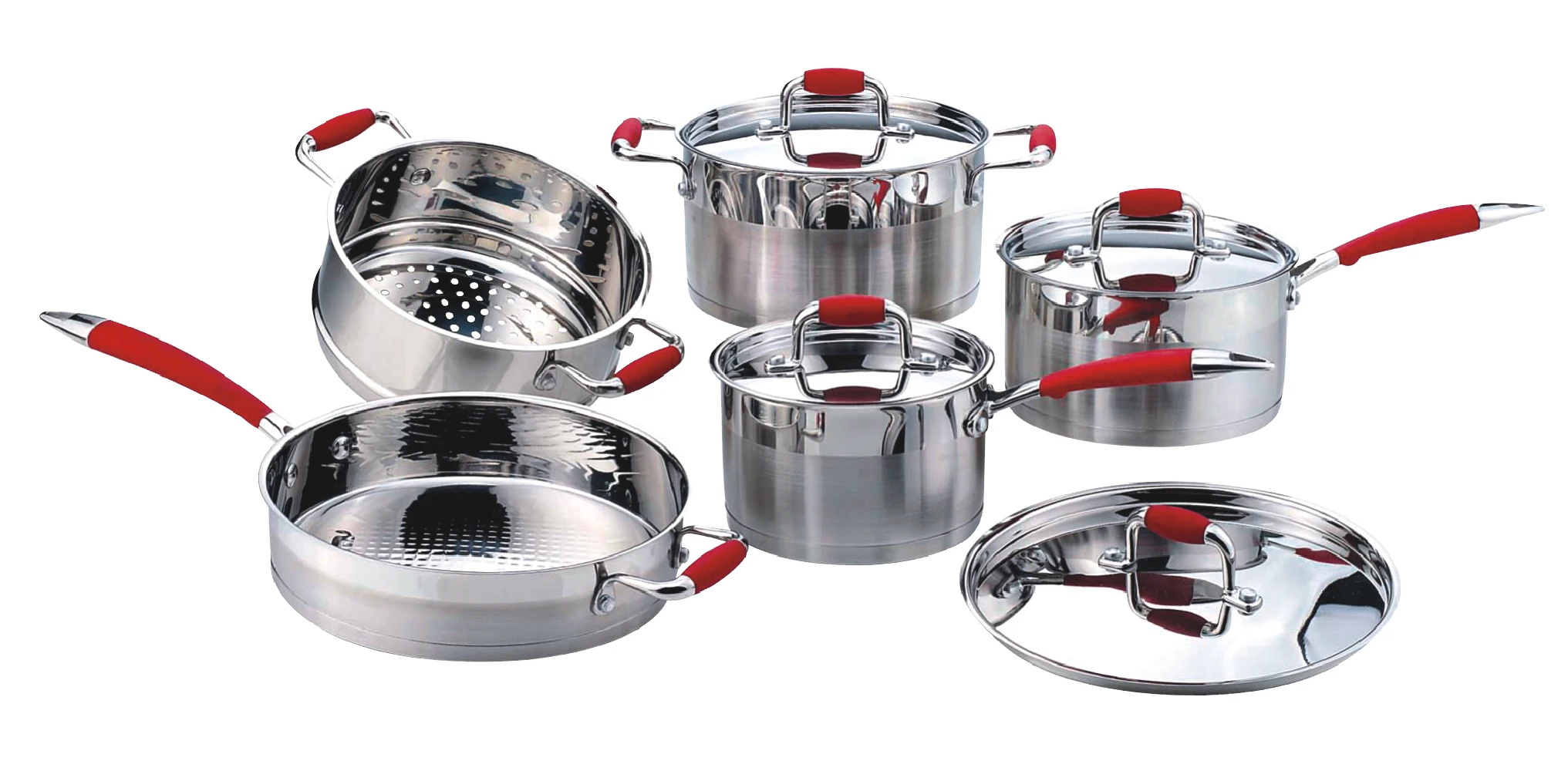12 Piece Cooking Pot Cookware Set Stainless Steel Pans Set German