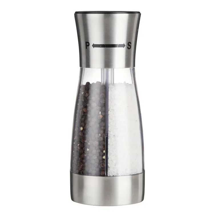 *Duo-Manual Salt & Pepper Mill 2 In 1 Glass Spice Grinder Spice Stainless Steel glass Jar Hot sales herb mill
