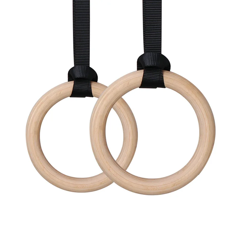 

RTGFIT Gym Rings Fitness Rings Turnringe Holz Gymnastic Wooden Rings Exercise Fitness Training, Black strap, wooden color ring
