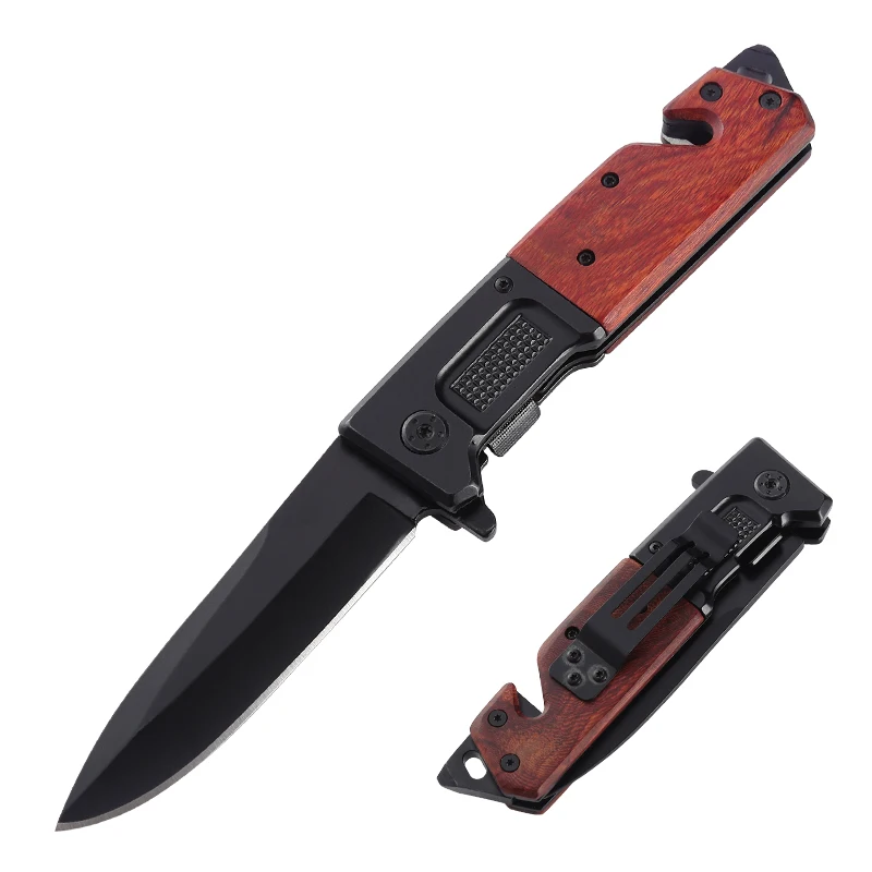 

Factory Wholesale Folding Hunting Knives 3cr13 Stainless Steel Blackening Wooden Pocket Knife Outdoor Survival Tactical Knife