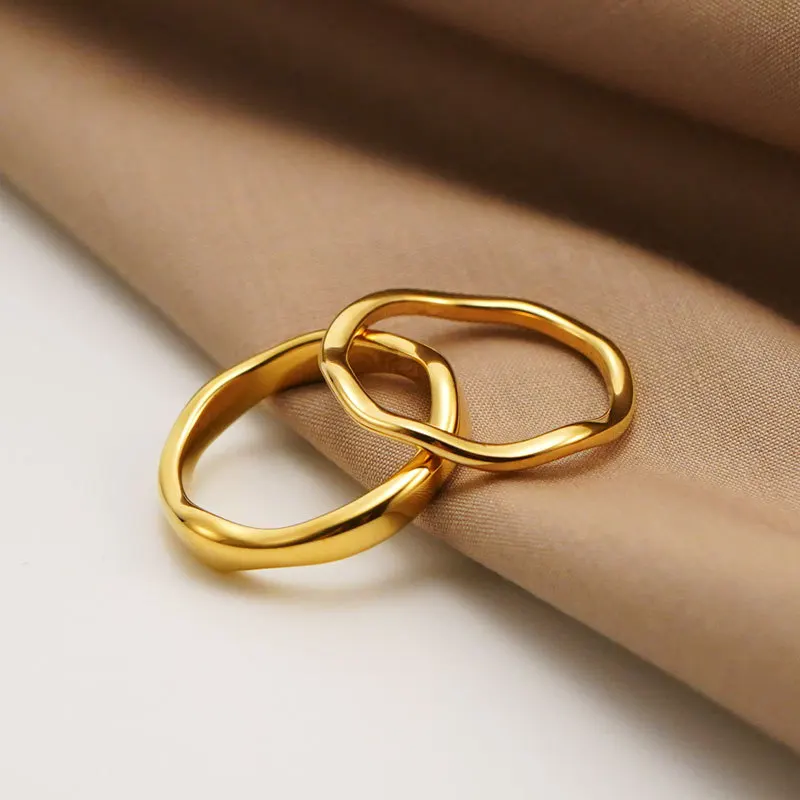 

European Vintage Real Gold Plated Aperture Ring Women Fashion Geometric Glossy Stainless Steel Ring