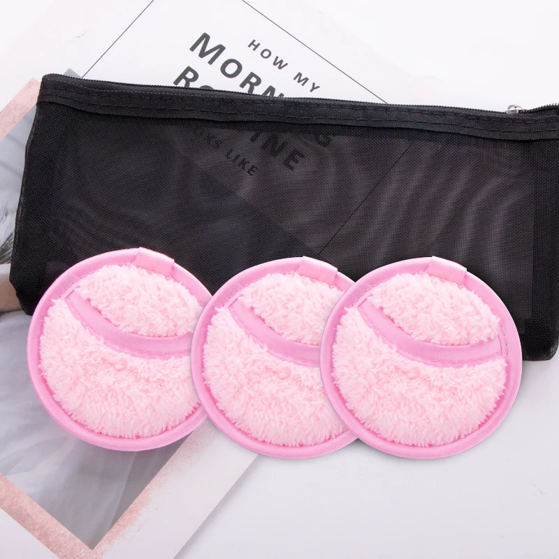 

Cute 3.14'' Reusable Towel Washable Soft Makeup Remover Pads with Pocket