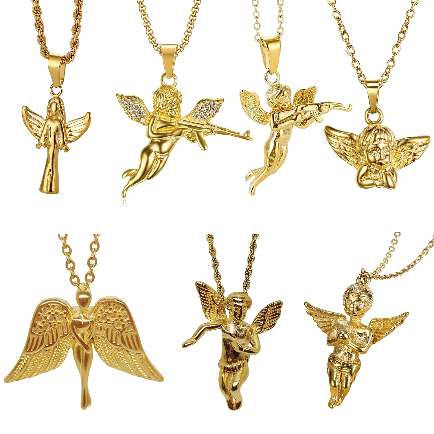 

18k Gold Plated Little Angel With Wings Charm Necklace Cherub Pendant Chain Lovely Wings Cupid Angel Necklace For Girls