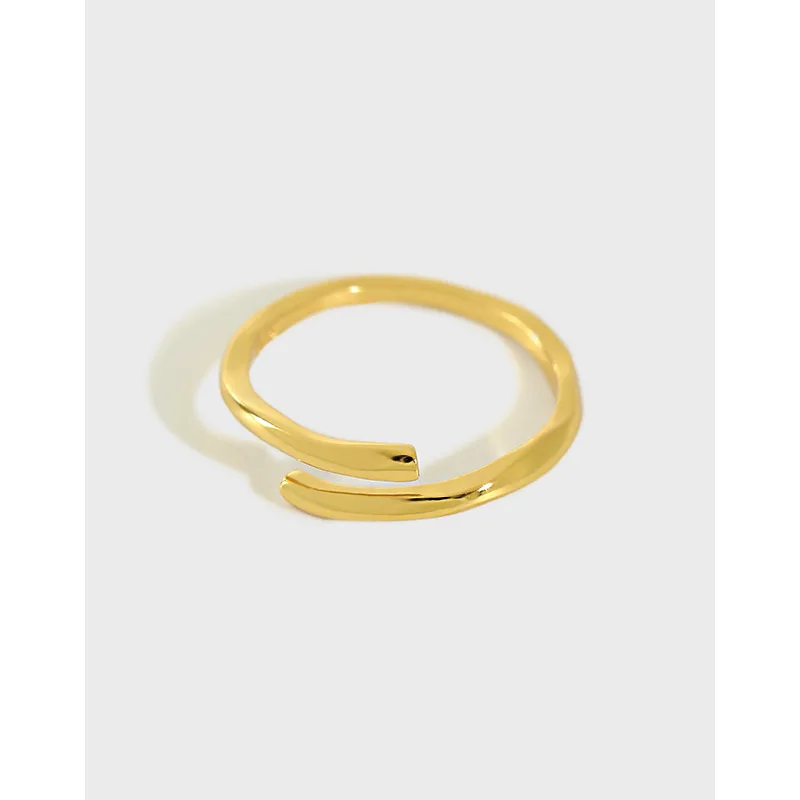 

18k Gold Plated 925 Sterling Silver Open Ring Minimalist Irregular Wavy Smooth Opening Ring