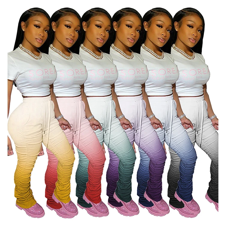 

on 3 colors gradient ramp boot cut Summer Female Bottoms Ladies Legging Trousers Women Slim Skinny stacked Pants 3 col