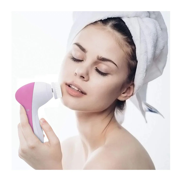 

Machine wash spin 2020 mini electric 5 in 1 face facial deep cleansing brush cleaner set, Pink