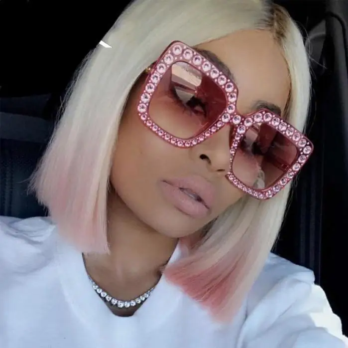 

Hot Sale Luxury Diamond Square Shades Vintage Women Outdoor black Sunglasses