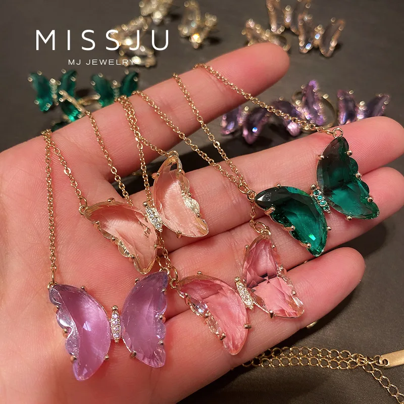 

9 colors crystal butterfly necklace rings earrings set jewelry