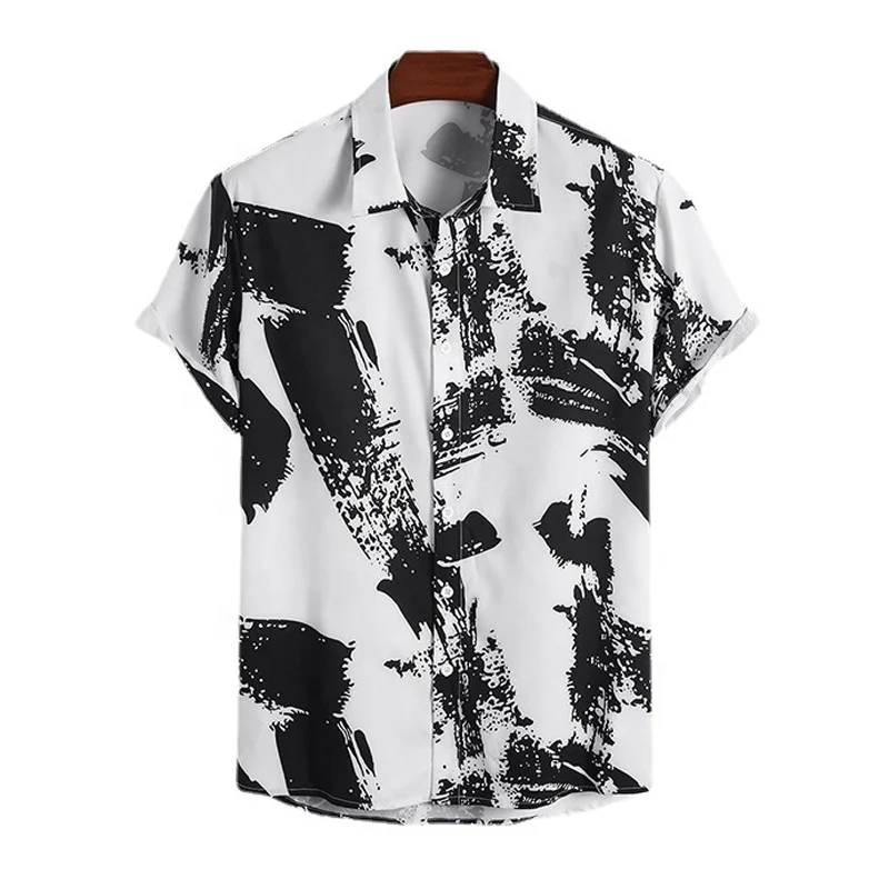 

mens summer beach wear short sleeve dy-son button down slim fitting Tuxedo printed vintage clothing check shirts for men casual