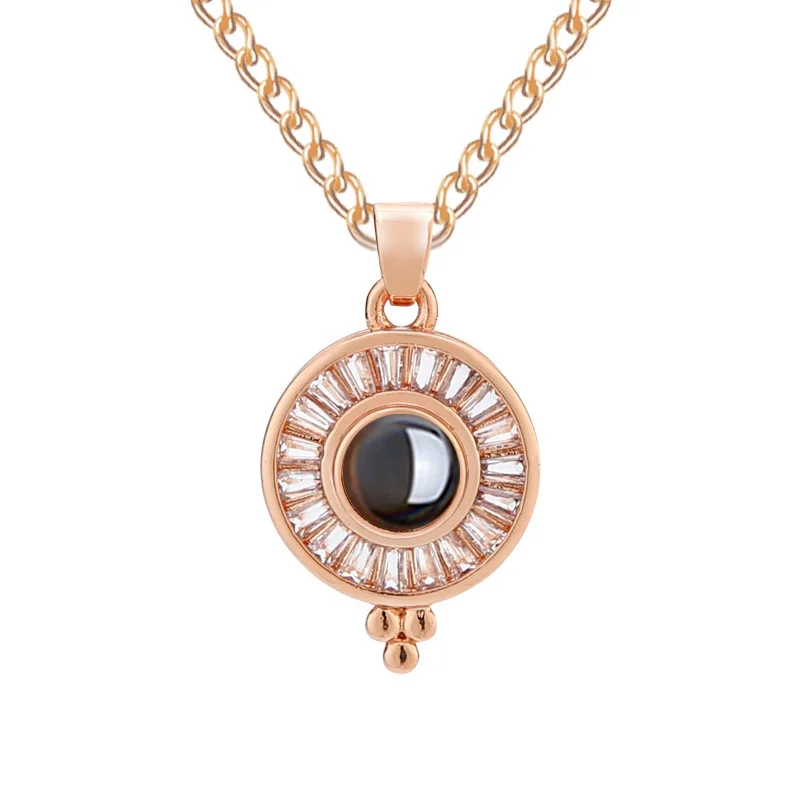 

Round ring inlaid diamond necklace Women's cool fashion collarbone chain High grade jewelry pendant necklace