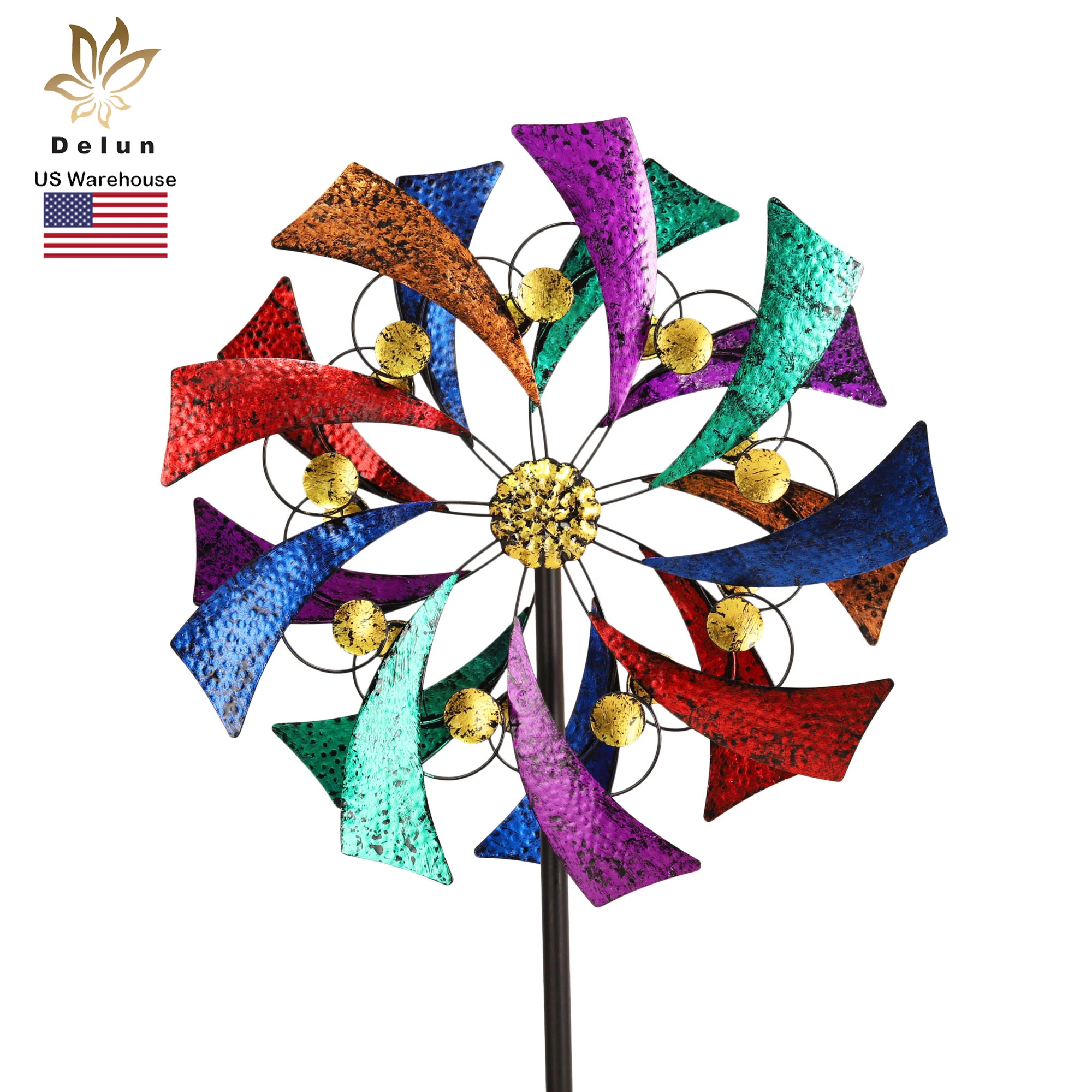 

Colorful Garden Ornaments Windmill Wind Spinner Outdoor Metal with Garden Stake