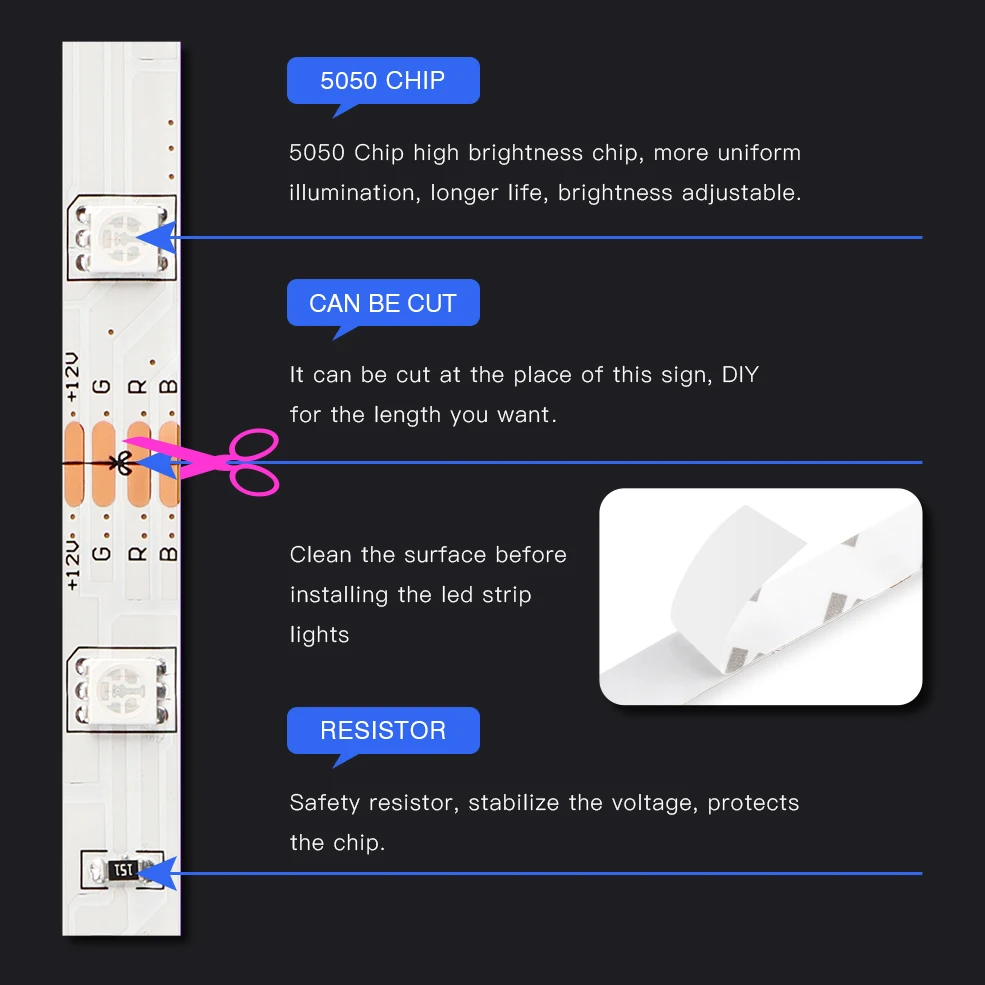 
12v TV Background Light smart bluetooth APP WIFI Remote Control 150 LEDs Flexible LED RGB strip light kit SMD 5050 