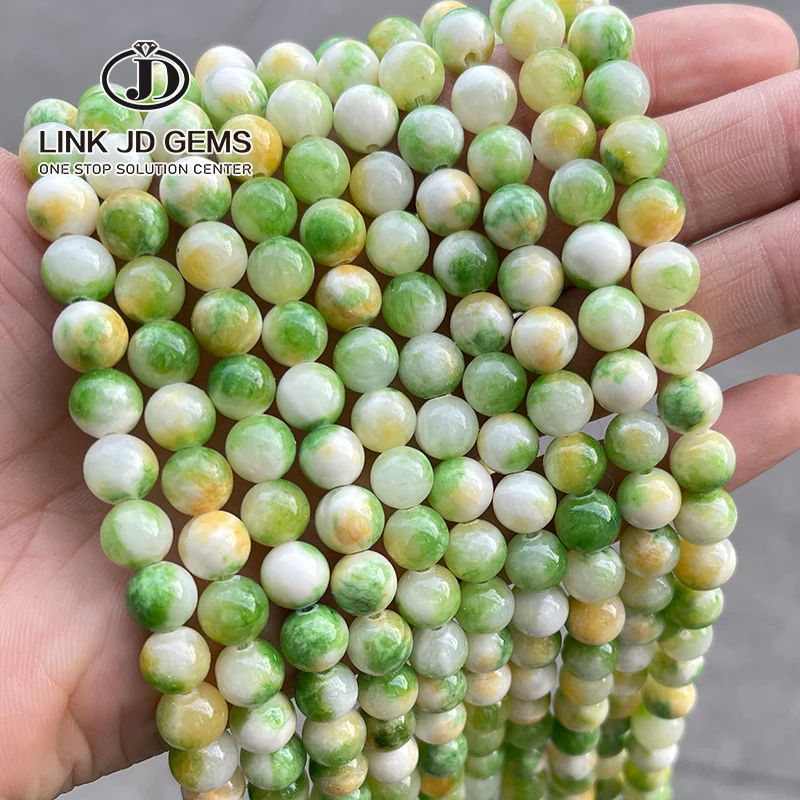 

Natural JD 6/8/10/12MM Natural Stone Beads Dyed Color Green Yellow Burmese Persian Jades Round Beads For Jewelry Making