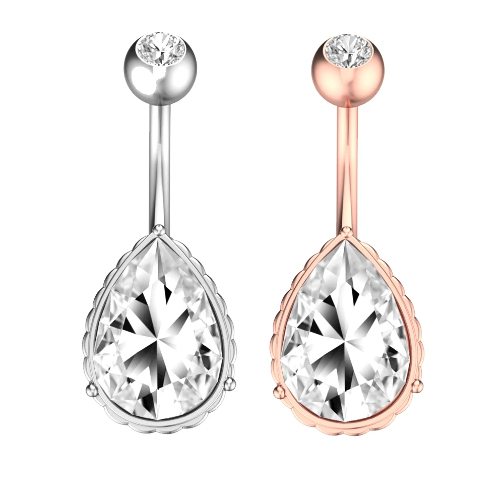

Sexy Big Water Drop Belly Button Ring Piercing Stainless Steel With Diamonds Ring Navel Body Jewelry for Women, Picture