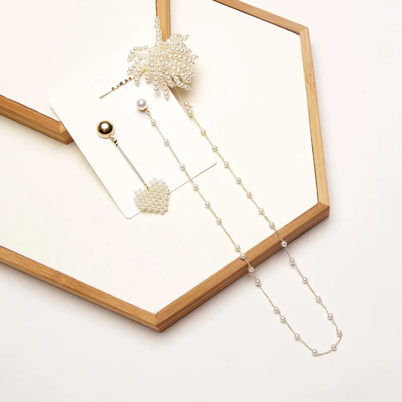 

2021 trendy fashion pearl dangling heart long chain earrings jewelry