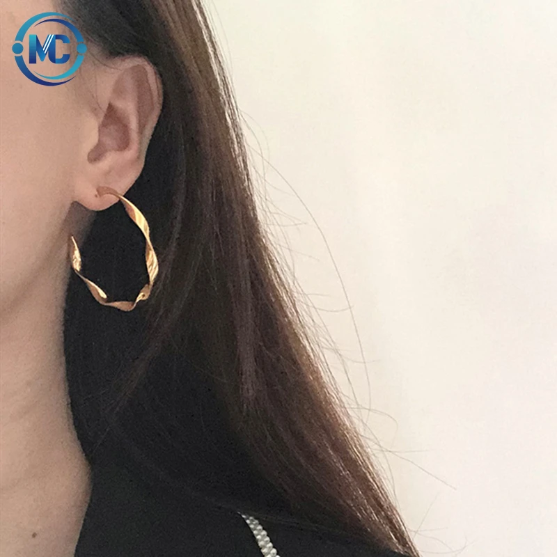 

18K Gold Plated Stainless Steel Large Thick Twisted Rope Hoop Earrings, 18k gold, steel color