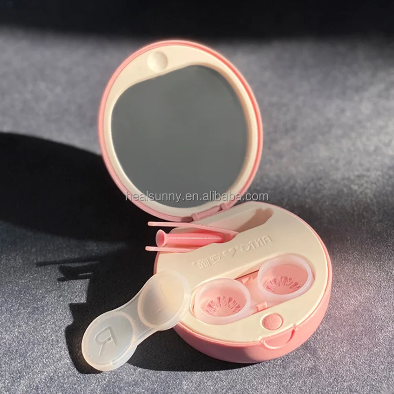 

Cute eye contact lens cases with mirror travel cosmetic contact lenses box, Customized