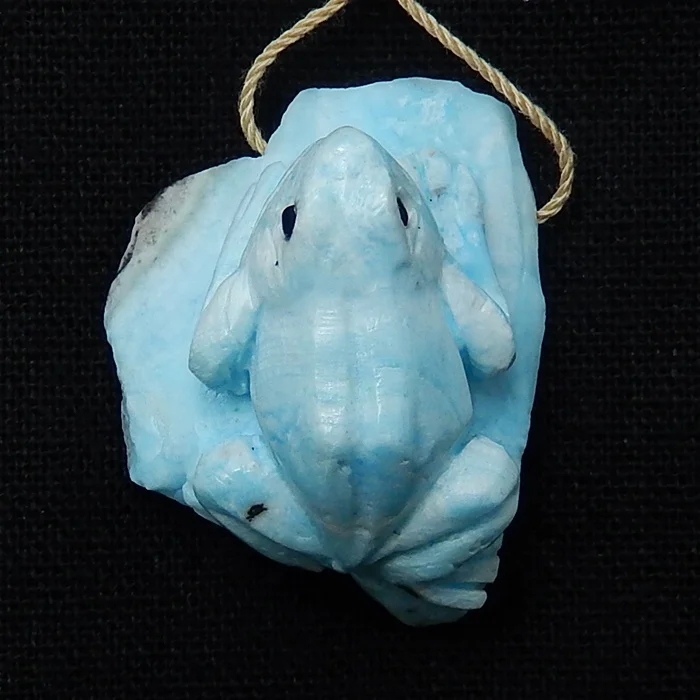 

Carved Larimar Gemstone Pendant Bead Hand Carving Frog Pendant 36x29x18mm 18.7g, Natural