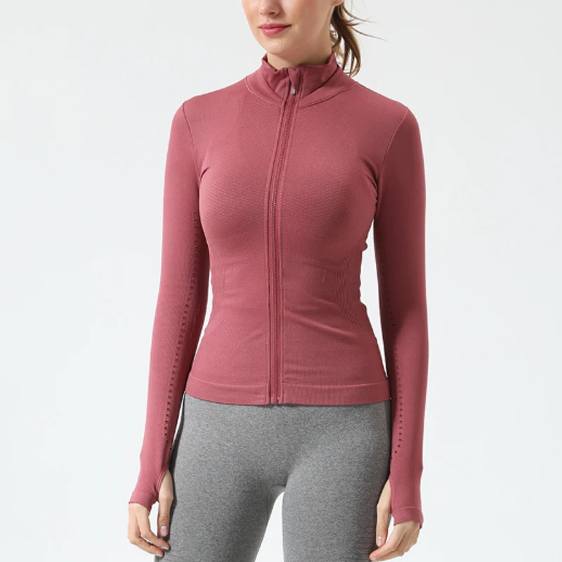 

Wholesale Yoga Tops For Women Full Zip Workout Sports Jackets Slim Fit Long Sleeve Yoga Track Hoodie Thumb Hole Athletic Jacket