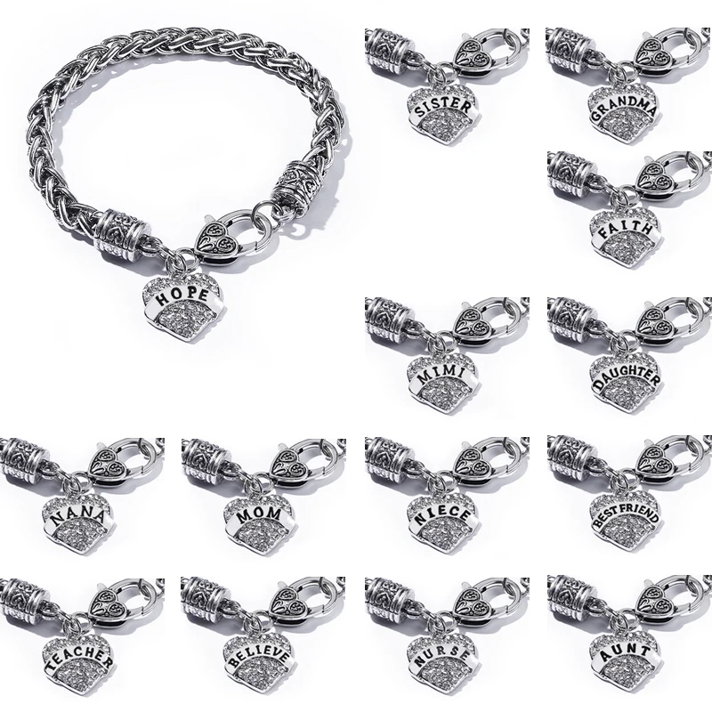 

Simple hot sale family members engraved love-shaped charm fashion jewelry bracelets bangles