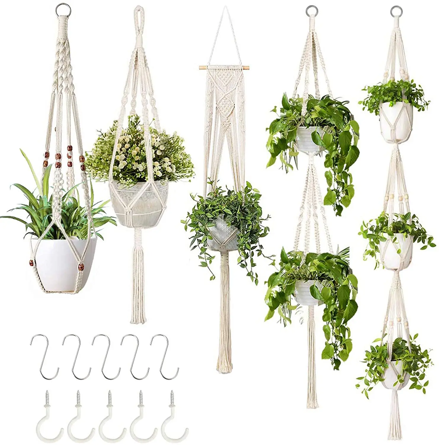 

Macrame Pot Holder Cord Woven Plant Hanger by Using Materials for Macrame, Natural