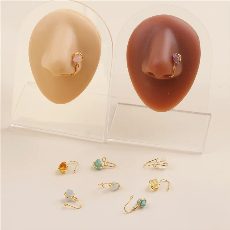 

Hot sale 18k gold plated nature stone faux nose nail nose cuff non piercing nose clip  rings, Picture show