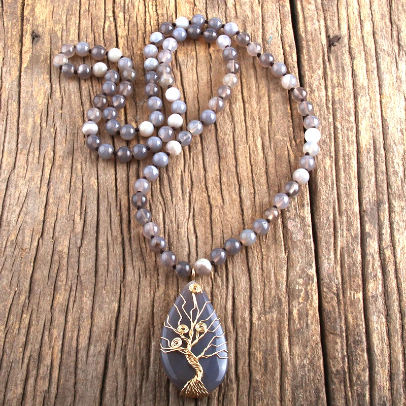 

Fashion Bohemian Jewelry Stripe Natural Agt Stones Knotted With Stone Pendant Women Boho Necklace Gift Wholesale