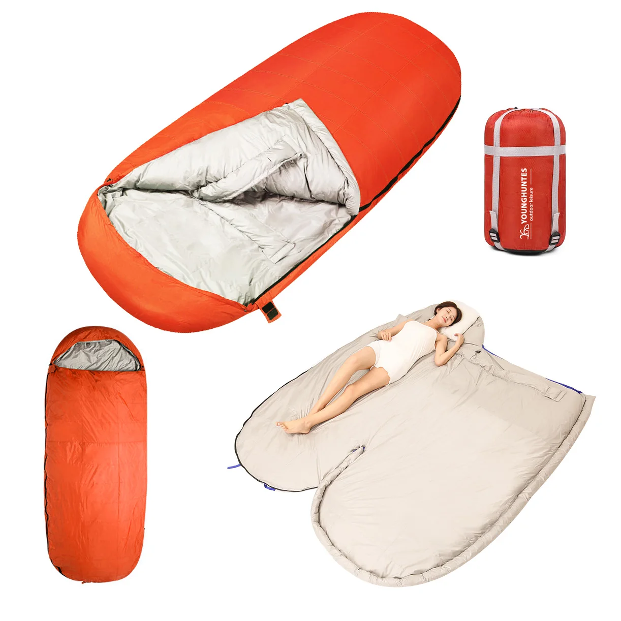 

Outdoor camping compact mummy waterproof 2.6kgs filled low degree warmest compression sack portable single cotton sleeping bag, Customized color