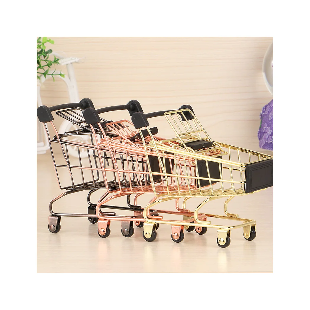 

Mini supermarket shopping trolley phone holder office desk storage shopping cart toy handcart metal supermarket cart toy