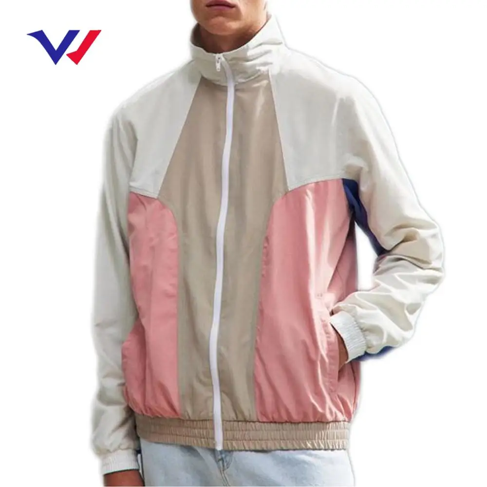 Custom men color block windbreaker bomber jacket vintage nylon track jacket