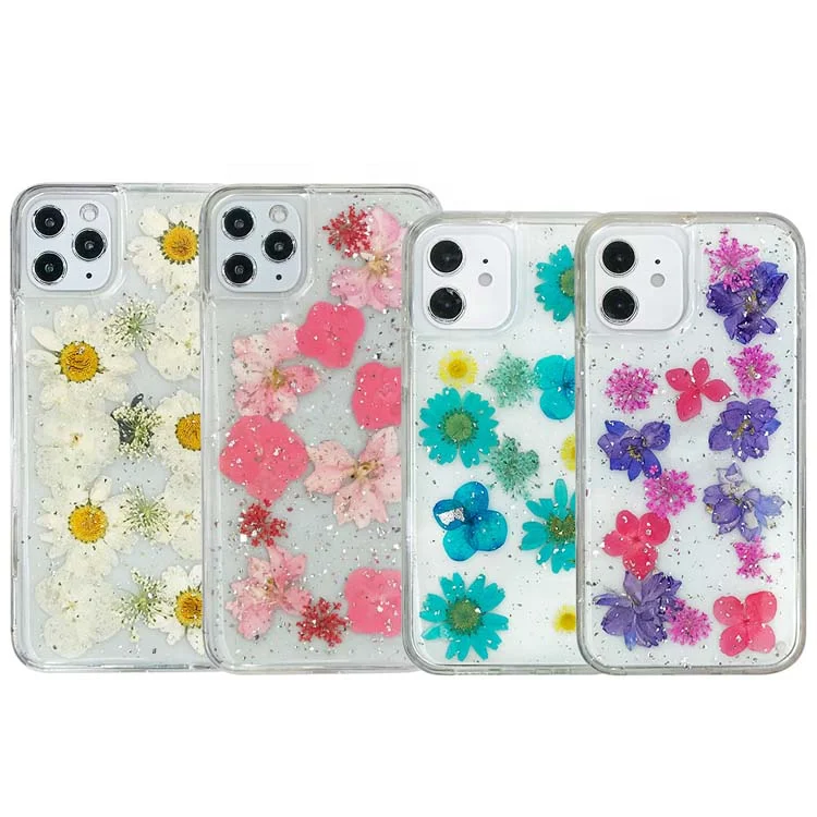 

Luxury soft Epoxy TPU dry flower shock-proof transparent mobile phone case cover for iphone 12 11 pro max 7 8 plus X XR