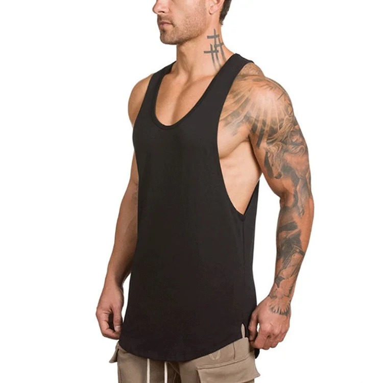 

Wholesale Cotton Curve Hem Blank Mens Athletic Work Out Compression Tank Top