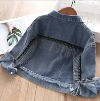 

New Stylish Fashion Denim Coat for Girl Spring Autumn Children Cow Girl Jean Jacket with Back Beads Fringed Children Clothes