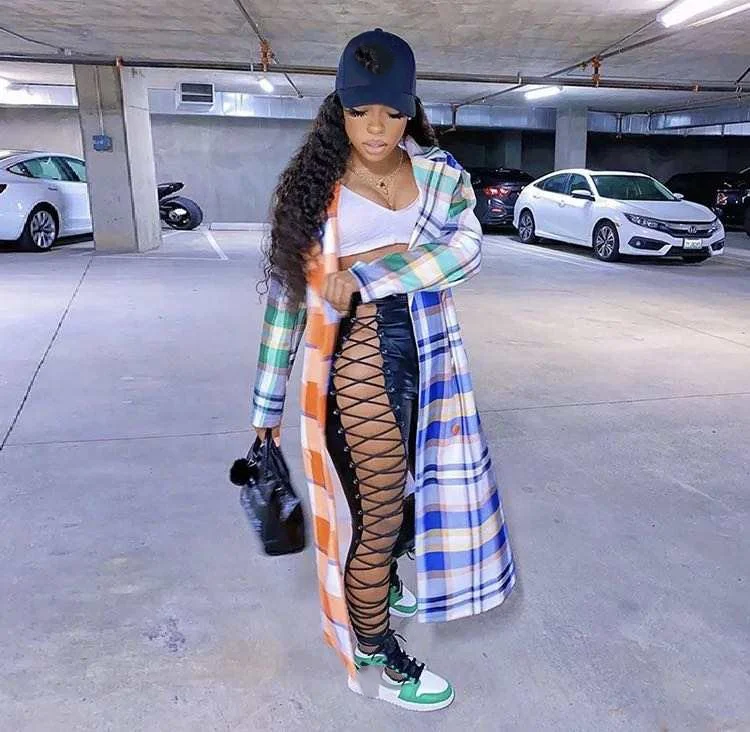 

Fashion Women Long Long Sleeve Ladies Overcoat Casual Overcoat Streetwear Plaid Jacket
