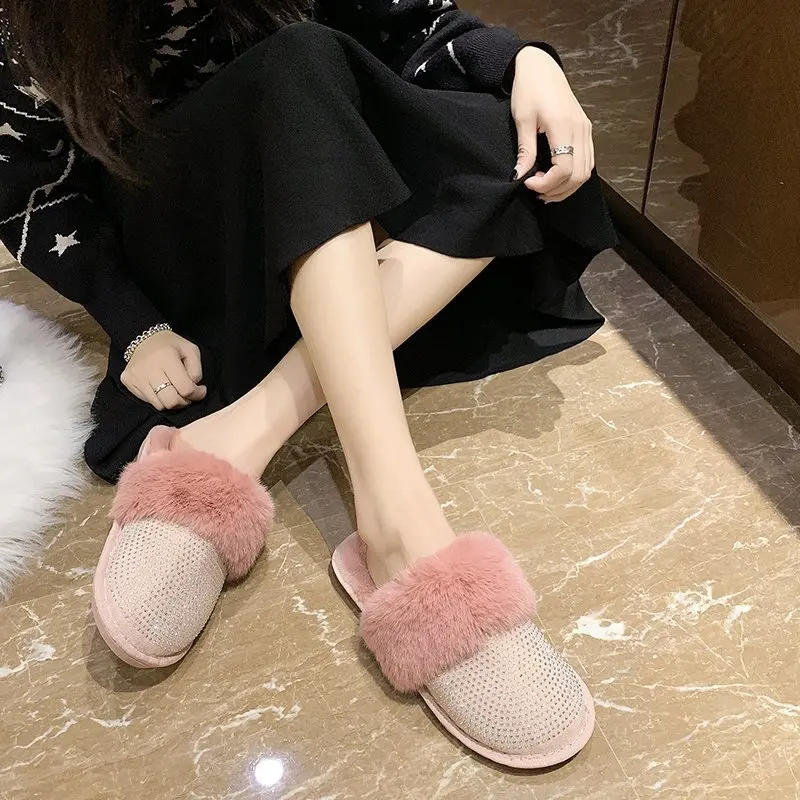 

Plush cotton comfortable women slides autumn and winter indoor thick sole sandals warm anti-slip fur slippers