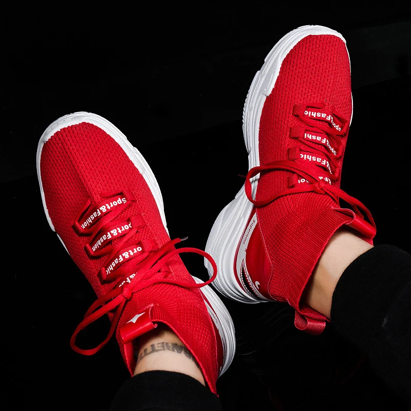 
2019 Trendy Thick Bottom High Neck Breathable Fashion Sneaker Men Fly-knit Sport Running Shoes for Men Socks Shoes SH-866 