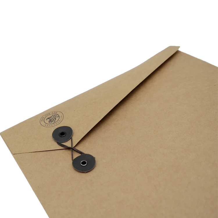 Custom Printed Expanded A4 Size Kraft Paper Envelope With Button And