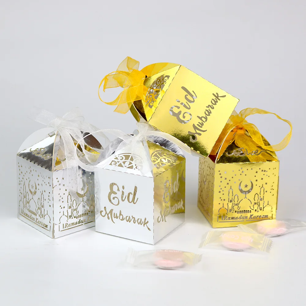 Verde, Oro AMOYER 10pcs Eid Mubarak di Caramella di Ramadan di Carta Scatole di Favore del Regalo Supplies Box Islamica Musulmana Eid Feste 