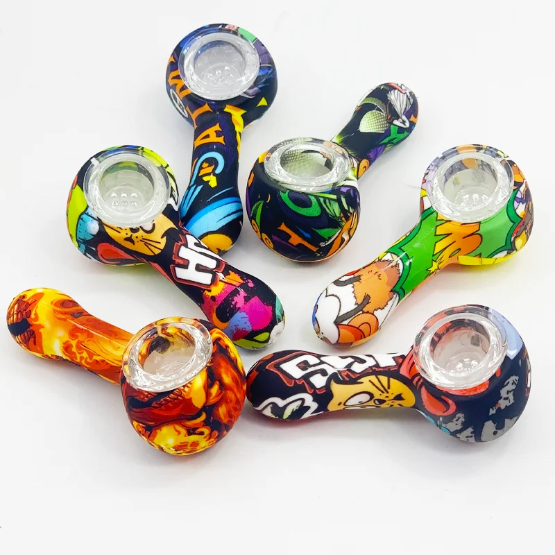 

2021 SHINY Smoke shop Hot selling silicone smoking water glass pipe mini hand smoking silicon pipe 30mm free sample pipe, Colorful