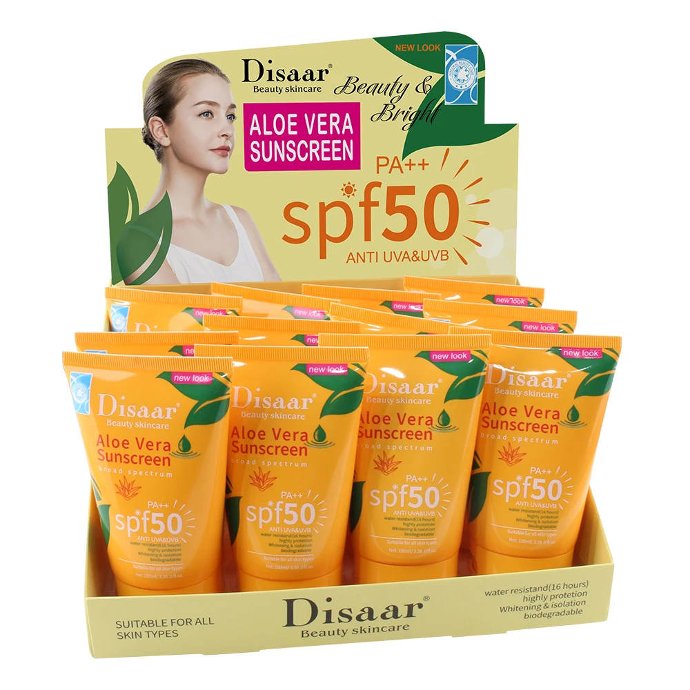 

Hot Sell Sunscreen Spf 50 Hight Effective UV Protection Natural Organic Aloe Vera Sunscreen 100ml