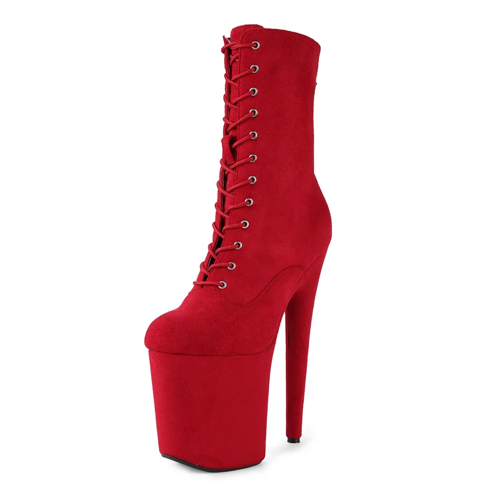 

Lady Fashion Sexy Shoes Red Suede Pole Dance Boots 2021 Latest Stripper High Heels 8 Inch Ankle Super High (8cm-up) Sexy Lover