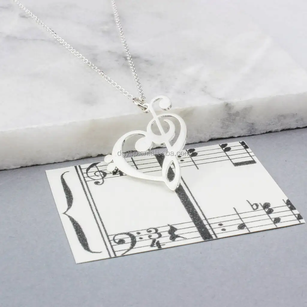 Treble clef Corazón Collar de bajos y Música Nota musical Amor reproductor bajista Lindo