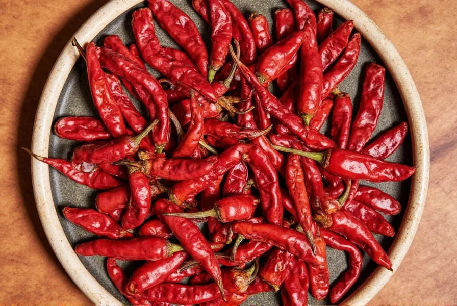 Different brand packages of dried red chiles displayed together