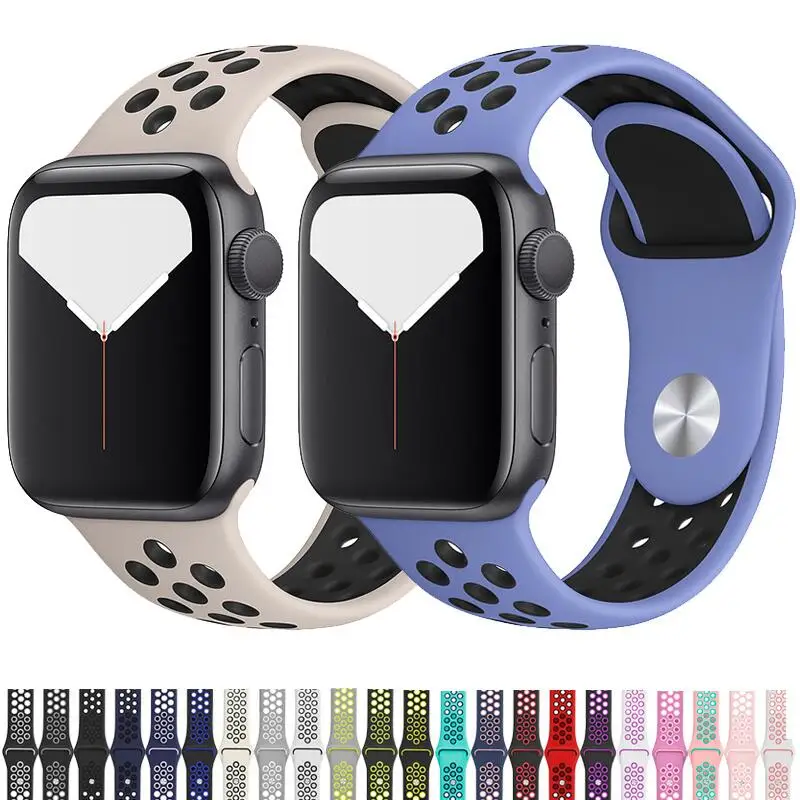 

Hot Products Fashion Two-color Sports Smart Silicone Watch Band for Apple Watch Band Strap, As picture