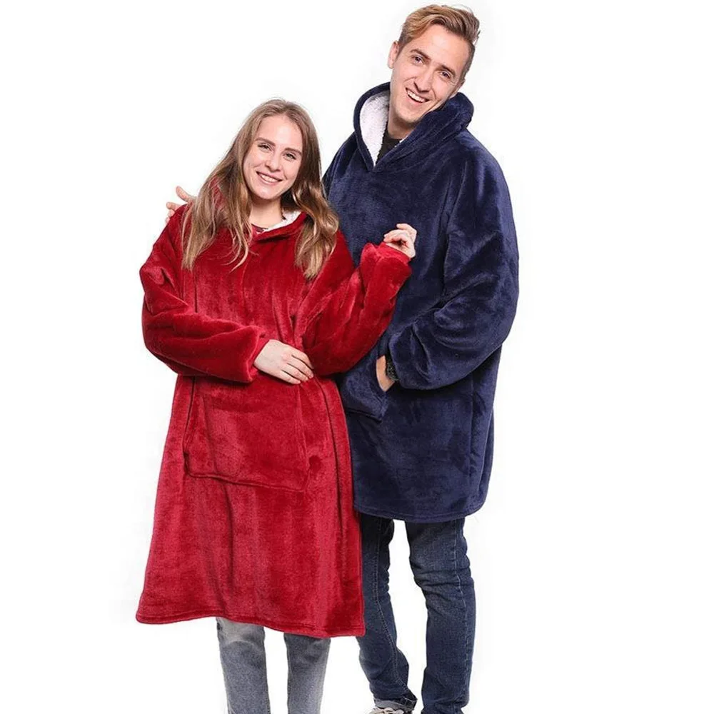 

Winter Warm Thick Sherpa Hoodie Blankets Cosy Flannel Unisex Pajamas