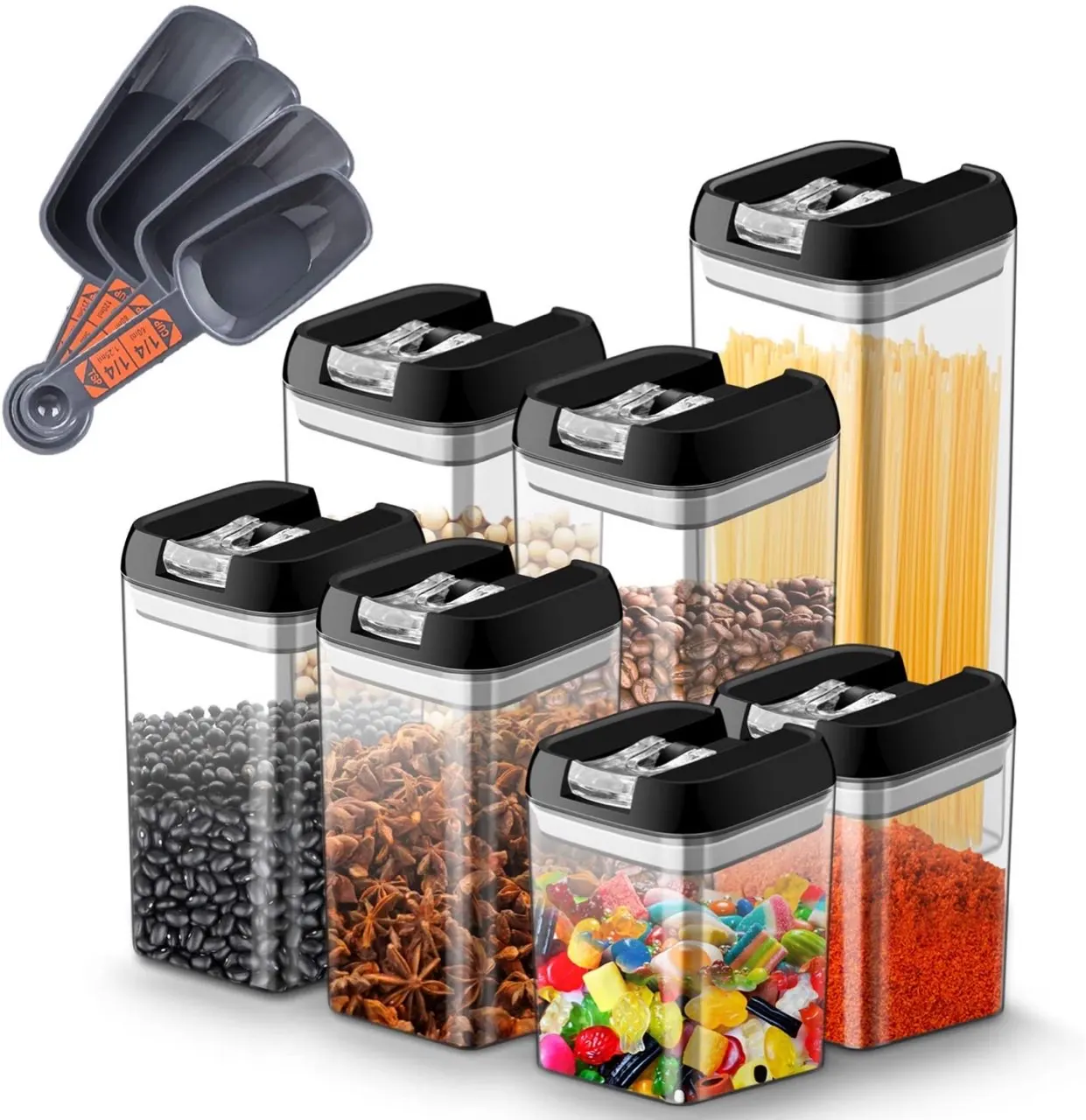 

home organization Easy Open 7 PCS BPA Free Reusable Cereal Snack Transparent Plastic dry food jars box set seal Airtight Storage Container food storage container