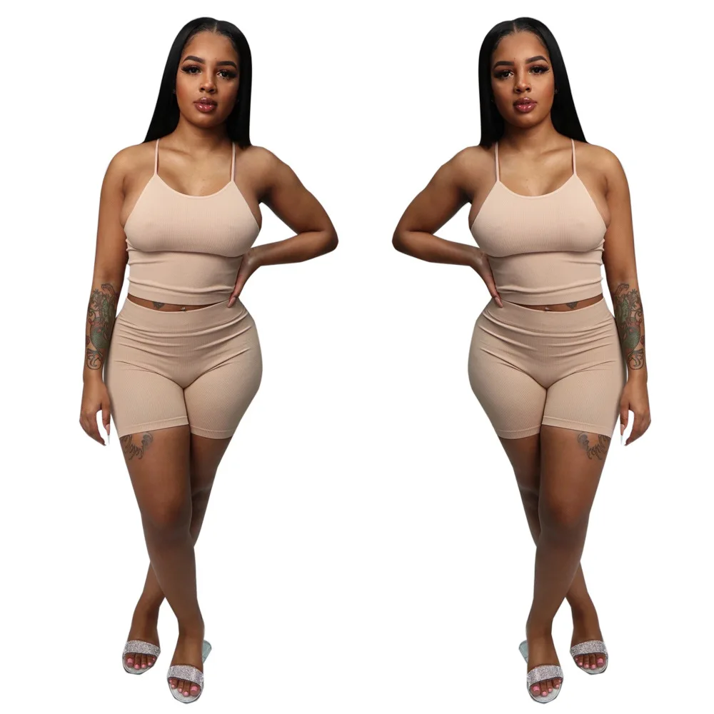 

summer Two Piece Set Spaghetti Strap Crop Top Pencil Skirt Women