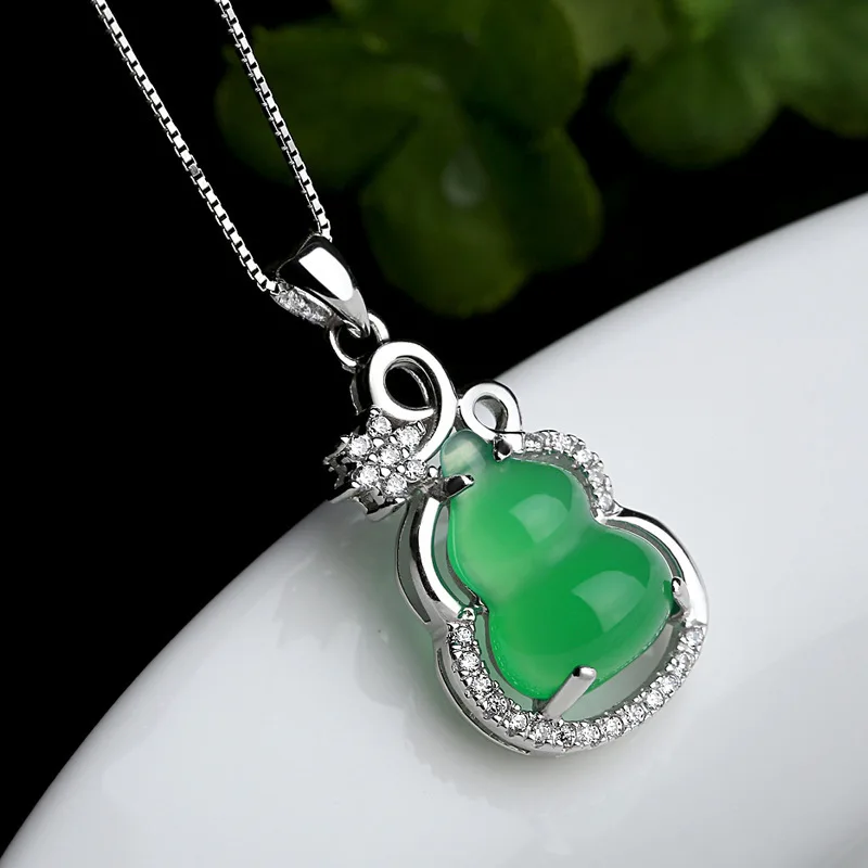 

Jade Gourd Pendant Amulet 925 Silver Gifts Fashion Natural Jewelry Charm Women Hetian Chinese Necklace Chalcedony