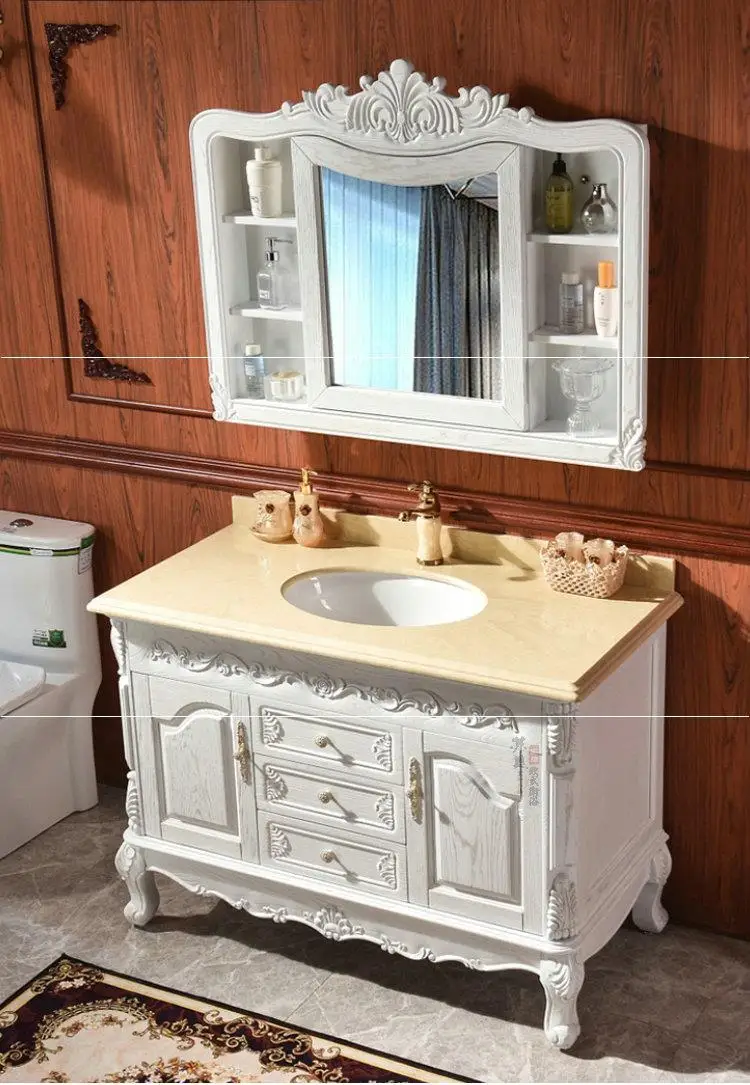 American floor-standing European-style red oak bathroom vanity wash basins wash cabinets bathroom wash mirror cabinets combined