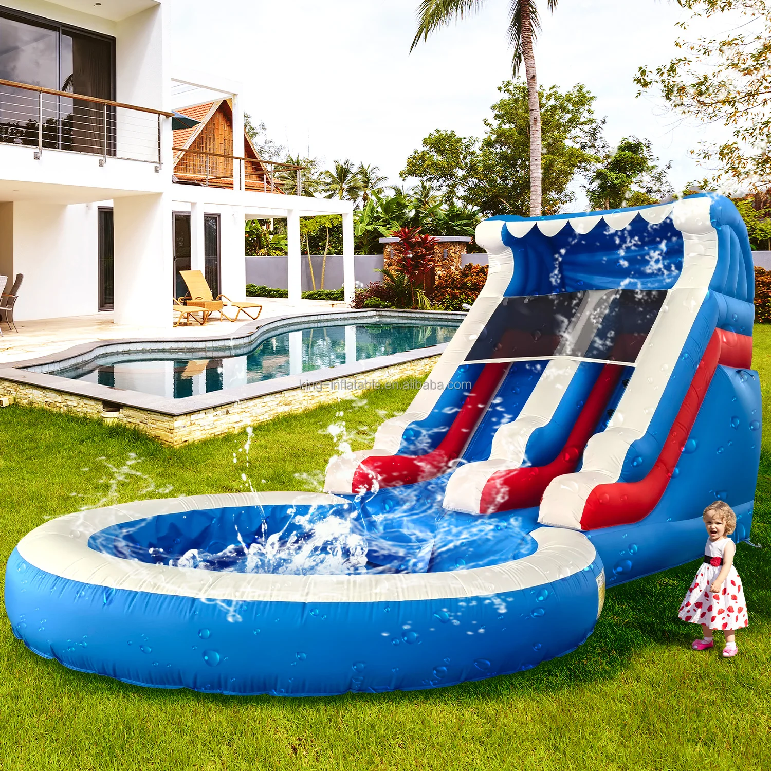 24x13x12FT/7.3x4x3.6m Commercial PVC Inflatable Water Slide Kids Adults Waterslide with Bigger Water Splash Pool